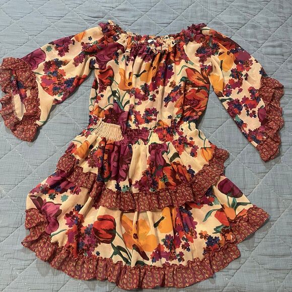 MISA Women’s Floral Off Shoulder Ruffle Mini Dress Size Small - Picture 1 of 4